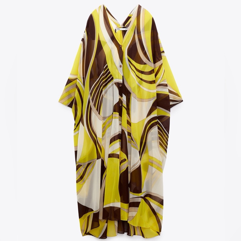 •ZARA Stylish Yellow and Brown Swim Cover-Up•